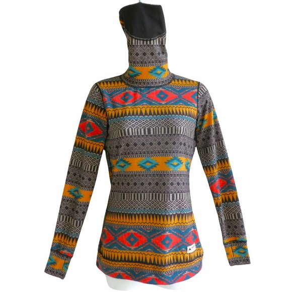 Burton Dayride Midweight Long Neck Thermal Aztec Pullover Top Cuff Thumb Hole XS - Picture 3 of 10
